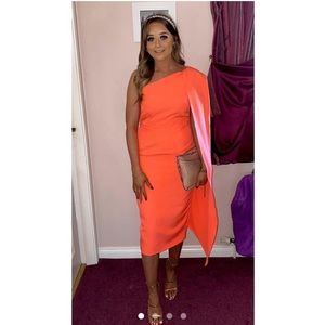 Orange/Pink/Coral One Shoulder Cape Dress by Lavish Alice size UK 12/US 10